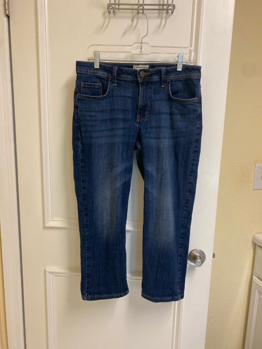 Crafted By Lee Blue Cotton Spandex Blend Midrise Cuffed Capri Jeans Size 12